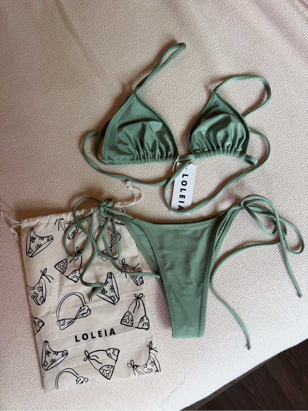 Loleia Sage Green Tie-Side Triangle Bikini